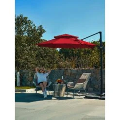 10 Ft. 2-Tier Height Adjustable Cantilever Patio Umbrella With Cover In Red -More Furniture Store cantilever umbrellas lk9 red 31 1000