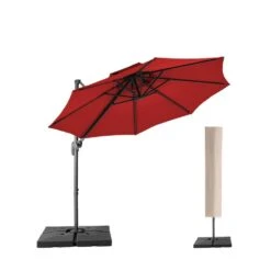 10 Ft. 2-Tier Height Adjustable Cantilever Patio Umbrella With Cover In Red -More Furniture Store cantilever umbrellas lk9 red 40 1000