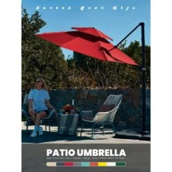 10 Ft. 2-Tier Height Adjustable Cantilever Patio Umbrella With Cover In Red -More Furniture Store cantilever umbrellas lk9 red d4 1000