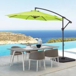 Curvy 10 Ft. Steel Large Cantilever Patio Umbrella With Cross Base In Apple Green -More Furniture Store cantilever umbrellas s 10xjs agreen 40 1000