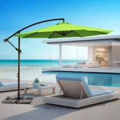 Curvy 10 Ft. Steel Large Cantilever Patio Umbrella With Cross Base In Apple Green