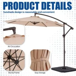 Curvy 10 Ft. Steel Large Cantilever Patio Umbrella With Cross Base In Beige -More Furniture Store cantilever umbrellas s 10xjs beige c3 1000