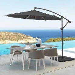 Curvy 10 Ft. Steel Large Cantilever Patio Umbrella With Cross Base In Gray -More Furniture Store cantilever umbrellas s 10xjs gray 40 1000