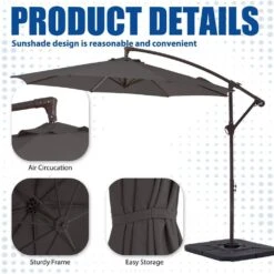 Curvy 10 Ft. Steel Large Cantilever Patio Umbrella With Cross Base In Gray -More Furniture Store cantilever umbrellas s 10xjs gray c3 1000