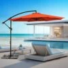 Curvy 10 Ft. Steel Large Cantilever Patio Umbrella With Cross Base In Orange