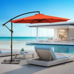Curvy 10 Ft. Steel Large Cantilever Patio Umbrella With Cross Base In Orange