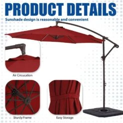 Curvy 10 Ft. Steel Large Cantilever Patio Umbrella With Cross Base In Red -More Furniture Store cantilever umbrellas s 10xjs red c3 1000