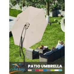 Curvy 11 Ft. Steel Large Cantilever Patio Umbrella With Sandbag And Cross Base In Beige -More Furniture Store cantilever umbrellas s 11xjs beige 31 1000