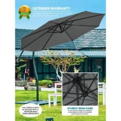 Curvy 11 Ft. Steel Large Cantilever Patio Umbrella With Sandbag And Cross Base In Gray -More Furniture Store cantilever umbrellas s 11xjs gray 1d 1000