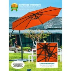 Curvy 11 Ft. Steel Large Cantilever Patio Umbrella With Sandbag And Cross Base In Orange -More Furniture Store cantilever umbrellas s 11xjs orange 1d 1000