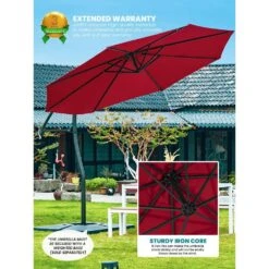 Curvy 11 Ft. Steel Large Cantilever Patio Umbrella With Sandbag And Cross Base In Red -More Furniture Store cantilever umbrellas s 11xjs red 1d 1000