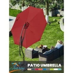 Curvy 11 Ft. Steel Large Cantilever Patio Umbrella With Sandbag And Cross Base In Red -More Furniture Store cantilever umbrellas s 11xjs red 31 1000