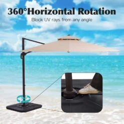 9 Ft. X 9 Ft. Aluminum Square Cantilever Patio Umbrella With Weighted Base In Beige -More Furniture Store cantilever umbrellas s 9x9xjs be 4f 1000