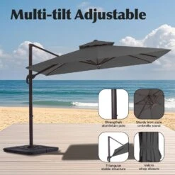 9 Ft. X 9 Ft. Aluminum Square Cantilever Patio Umbrella With Weighted Base In Gray 10 9 Ft. X 9 Ft. Aluminum Square Cantilever Patio Umbrella With Weighted Base In Gray -More Furniture Store cantilever umbrellas s 9x9xjs gy 40 1000
