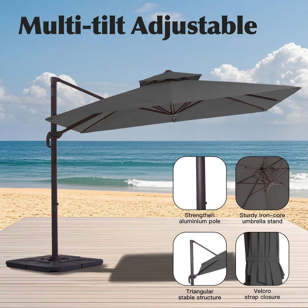 9 Ft. X 9 Ft. Aluminum Square Cantilever Patio Umbrella With Weighted Base In Gray 3 9 Ft. X 9 Ft. Aluminum Square Cantilever Patio Umbrella With Weighted Base In Gray - Image 3