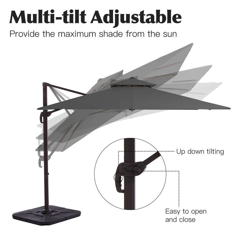 9 Ft. X 9 Ft. Aluminum Square Cantilever Patio Umbrella With Weighted Base In Gray 4 9 Ft. X 9 Ft. Aluminum Square Cantilever Patio Umbrella With Weighted Base In Gray - Image 4