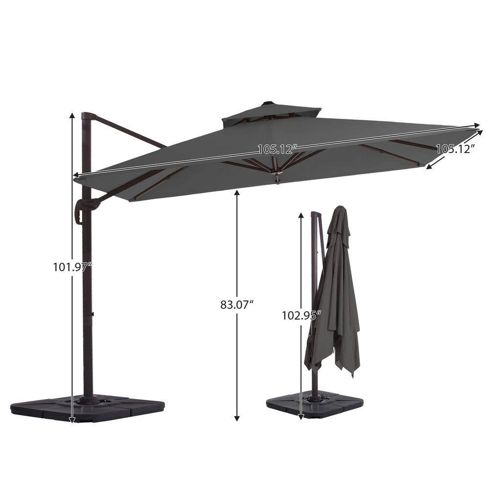 9 Ft. X 9 Ft. Aluminum Square Cantilever Patio Umbrella With Weighted Base In Gray 8 9 Ft. X 9 Ft. Aluminum Square Cantilever Patio Umbrella With Weighted Base In Gray - Image 8