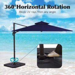 9 Ft. X 9 Ft. Aluminum Square Cantilever Patio Umbrella With Weighted Base In Navy 12 9 Ft. X 9 Ft. Aluminum Square Cantilever Patio Umbrella With Weighted Base In Navy -More Furniture Store cantilever umbrellas s 9x9xjs ny 4f 1000