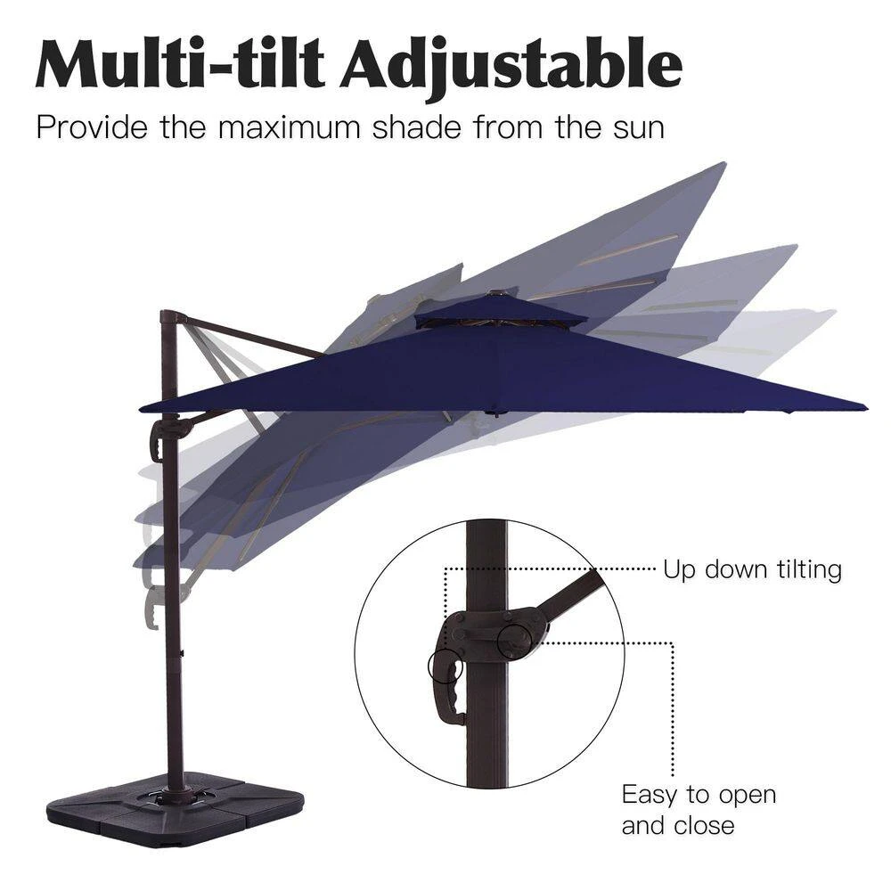 9 Ft. X 9 Ft. Aluminum Square Cantilever Patio Umbrella With Weighted Base In Navy 4 9 Ft. X 9 Ft. Aluminum Square Cantilever Patio Umbrella With Weighted Base In Navy - Image 4