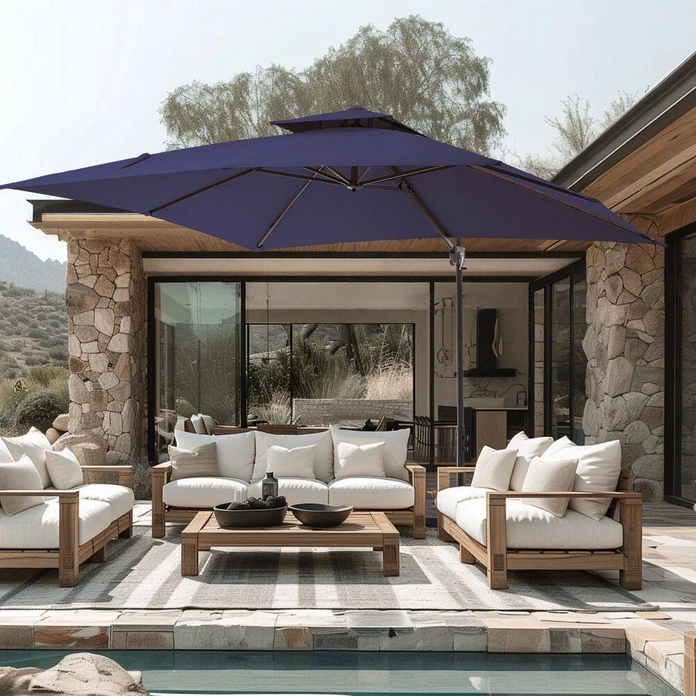 9 Ft. X 9 Ft. Aluminum Square Cantilever Patio Umbrella With Weighted Base In Navy 2 9 Ft. X 9 Ft. Aluminum Square Cantilever Patio Umbrella With Weighted Base In Navy - Image 2