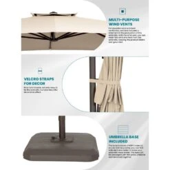 10 Ft. X 10 Ft. Sunbrella 99% Anti-UV Square Outdoor Cantilever Patio Umbrella With Weighted Base In Beige -More Furniture Store cantilever umbrellas sunbrella beige 1d 1000