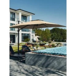 10 Ft. X 10 Ft. Sunbrella 99% Anti-UV Square Outdoor Cantilever Patio Umbrella With Weighted Base In Beige -More Furniture Store cantilever umbrellas sunbrella beige 31 1000