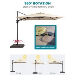 10 Ft. X 10 Ft. Sunbrella 99% Anti-UV Square Outdoor Cantilever Patio Umbrella With Weighted Base In Beige -More Furniture Store cantilever umbrellas sunbrella beige 40 1000