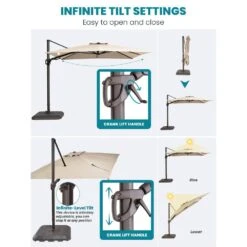 10 Ft. X 10 Ft. Sunbrella 99% Anti-UV Square Outdoor Cantilever Patio Umbrella With Weighted Base In Beige -More Furniture Store cantilever umbrellas sunbrella beige 66 1000