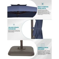 10 Ft. X 10 Ft. Sunbrella 99% Anti-UV Square Outdoor Cantilever Patio Umbrella With Weighted Base In Navy -More Furniture Store cantilever umbrellas sunbrella navy 1d 1000