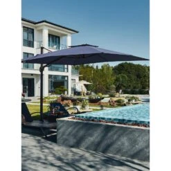 10 Ft. X 10 Ft. Sunbrella 99% Anti-UV Square Outdoor Cantilever Patio Umbrella With Weighted Base In Navy -More Furniture Store cantilever umbrellas sunbrella navy 31 1000