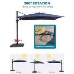 10 Ft. X 10 Ft. Sunbrella 99% Anti-UV Square Outdoor Cantilever Patio Umbrella With Weighted Base In Navy -More Furniture Store cantilever umbrellas sunbrella navy 40 1000