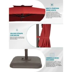 10 Ft. X 10 Ft. Sunbrella 99% Anti-UV Square Outdoor Cantilever Patio Umbrella With Weighted Base In Red -More Furniture Store cantilever umbrellas sunbrella red 1d 1000