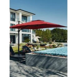 10 Ft. X 10 Ft. Sunbrella 99% Anti-UV Square Outdoor Cantilever Patio Umbrella With Weighted Base In Red -More Furniture Store cantilever umbrellas sunbrella red 31 1000