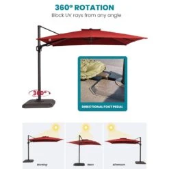 10 Ft. X 10 Ft. Sunbrella 99% Anti-UV Square Outdoor Cantilever Patio Umbrella With Weighted Base In Red -More Furniture Store cantilever umbrellas sunbrella red 40 1000