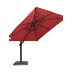 10 Ft. X 10 Ft. Sunbrella 99% Anti-UV Square Outdoor Cantilever Patio Umbrella With Weighted Base In Red