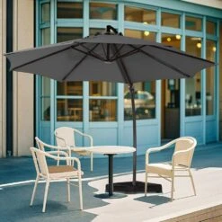 10 Ft. L Outdoor Aluminum Curvy Cantilever Offset Hanging Patio Umbrella With Sandbag Base And Cover In Gray -More Furniture Store cantilever umbrellas tjwt10 gray 40 1000