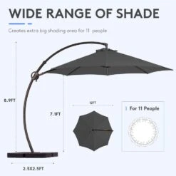 10 Ft. L Outdoor Aluminum Curvy Cantilever Offset Hanging Patio Umbrella With Sandbag Base And Cover In Gray -More Furniture Store cantilever umbrellas tjwt10 gray c3 1000