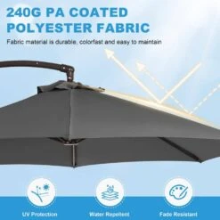 10 Ft. L Outdoor Aluminum Curvy Cantilever Offset Hanging Patio Umbrella With Sandbag Base And Cover In Gray -More Furniture Store cantilever umbrellas tjwt10 gray fa 1000