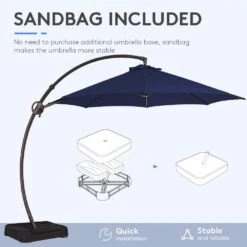 10 Ft. L Outdoor Aluminum Curvy Cantilever Offset Hanging Patio Umbrella With Sandbag Base And Cover In Navy -More Furniture Store cantilever umbrellas tjwt10 navy 40 1000