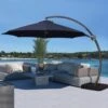 10 Ft. L Outdoor Aluminum Curvy Cantilever Offset Hanging Patio Umbrella With Sandbag Base And Cover In Navy