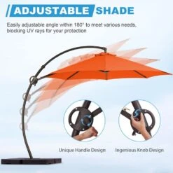 10 Ft. Large Outdoor Aluminum Curvy Cantilever Offset Hanging Patio Umbrella With Sandbag Base And Cover In Orange -More Furniture Store cantilever umbrellas tjwt10 orange 1f 1000