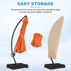 10 Ft. Large Outdoor Aluminum Curvy Cantilever Offset Hanging Patio Umbrella With Sandbag Base And Cover In Orange -More Furniture Store cantilever umbrellas tjwt10 orange 40 1000