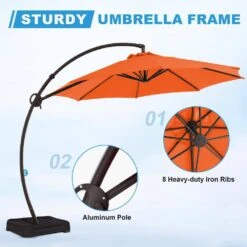 10 Ft. Large Outdoor Aluminum Curvy Cantilever Offset Hanging Patio Umbrella With Sandbag Base And Cover In Orange -More Furniture Store cantilever umbrellas tjwt10 orange 44 1000