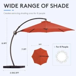 10 Ft. Large Outdoor Aluminum Curvy Cantilever Offset Hanging Patio Umbrella With Sandbag Base And Cover In Orange -More Furniture Store cantilever umbrellas tjwt10 orange 4f 1000