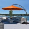 10 Ft. Large Outdoor Aluminum Curvy Cantilever Offset Hanging Patio Umbrella With Sandbag Base And Cover In Orange