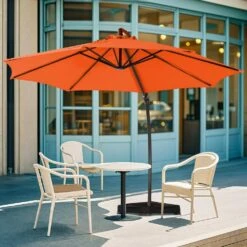 10 Ft. Large Outdoor Aluminum Curvy Cantilever Offset Hanging Patio Umbrella With Sandbag Base And Cover In Orange -More Furniture Store cantilever umbrellas tjwt10 orange a0 1000