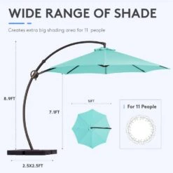 10 Ft. Aluminum Cantilever Offset Hanging Patio Umbrella With Sandbag Base And Cover In Peacock Blue -More Furniture Store cantilever umbrellas tjwt10 pblue 4f 1000