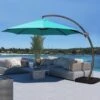 10 Ft. Aluminum Cantilever Offset Hanging Patio Umbrella With Sandbag Base And Cover In Peacock Blue