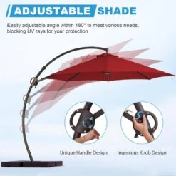 10 Ft. Large Outdoor Aluminum Curvy Cantilever Offset Hanging Patio Umbrella With Sandbag Base And Cover In Red -More Furniture Store cantilever umbrellas tjwt10 red 1f 1000