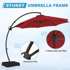 10 Ft. Large Outdoor Aluminum Curvy Cantilever Offset Hanging Patio Umbrella With Sandbag Base And Cover In Red -More Furniture Store cantilever umbrellas tjwt10 red 44 1000